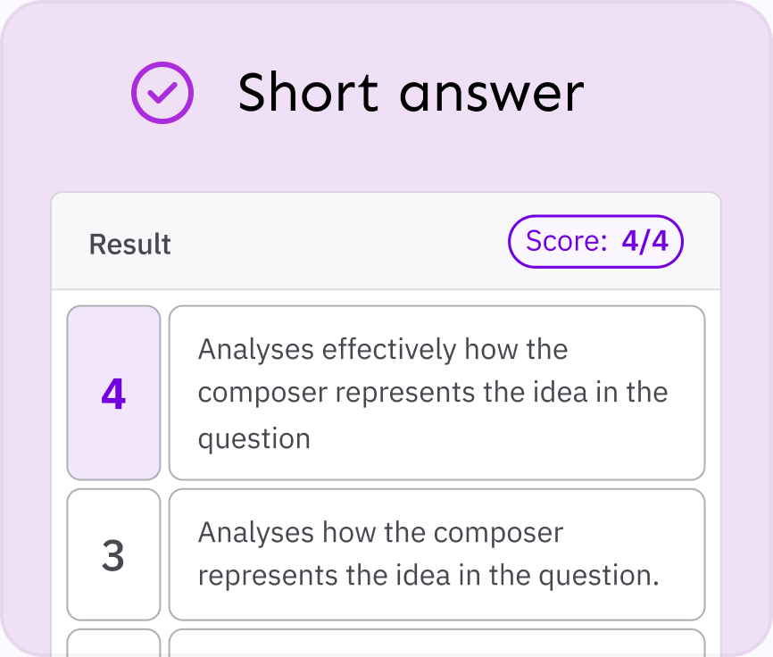 Short answer marking with a score of four out of four